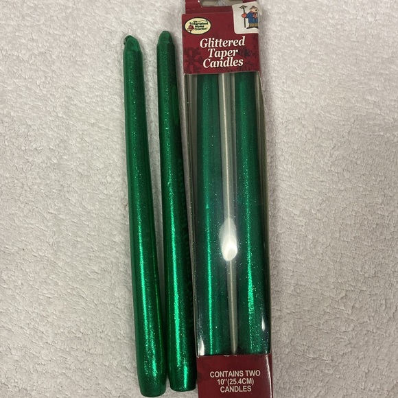 Vintage cherished home green glittered taper candles 10” - Picture 2 of 6
